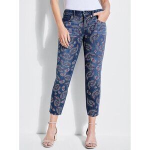 Guess Women’s Psychedelic Tom Boy Jeans Relaxed Fit Embroidering Paisley Size 27